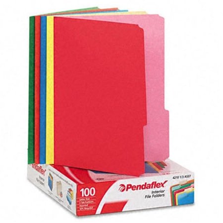 PENDAFLEX Pendaflex 421013ASST Interior File Folders- 1/3 Cut- Top Tab- Letter- Bright Assortment- 100/Box 421013ASST